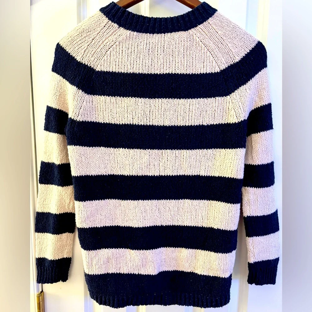 J.Crew Sweater crewneck Pullover Knit navy cream stripes preppy casual small